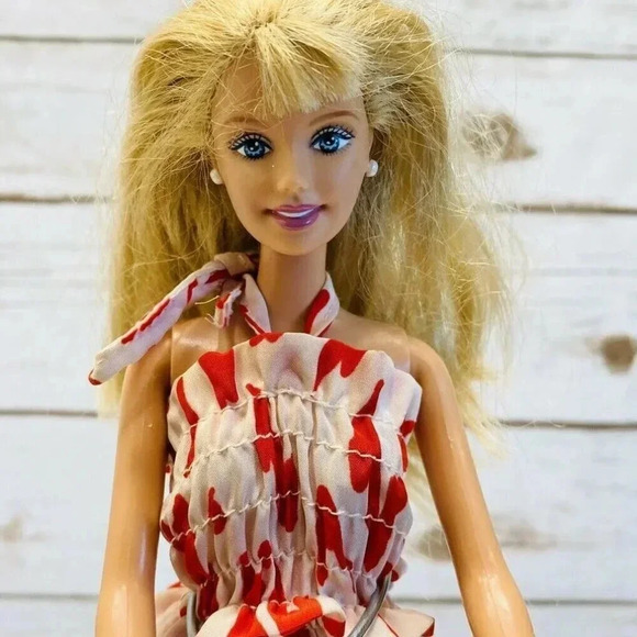 MATTEL BARBIE Doll Blonde Hair Blue Eyes Red White Dress 12" Tall Used - Picture 2 of 11